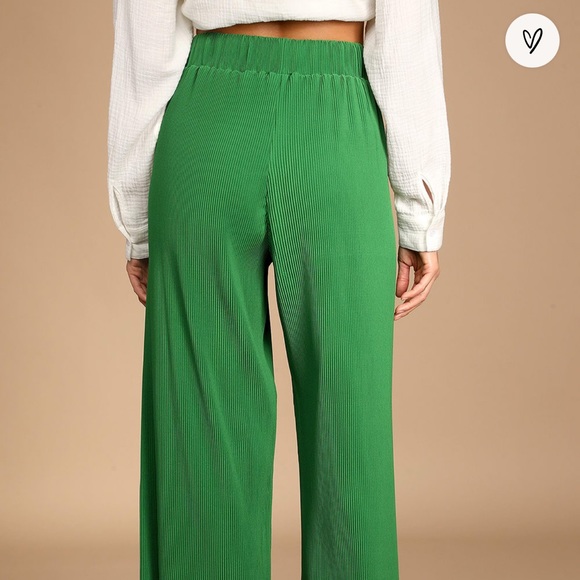 Lulus Spring Me Along Green Plisse Pleated High-Waisted Pants - Picture 4 of 5
